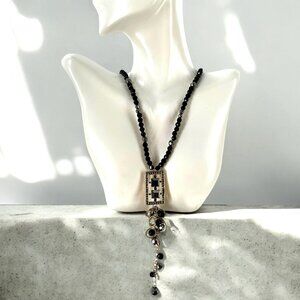 Neoglory Black Austrian Crystal Beaded Art Deco Pave Crystal Necklace